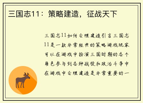 三国志11：策略建造，征战天下